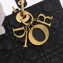 Christian Dior Canage Hand Bag Lamb Skin Black Gold Auth 190981-15