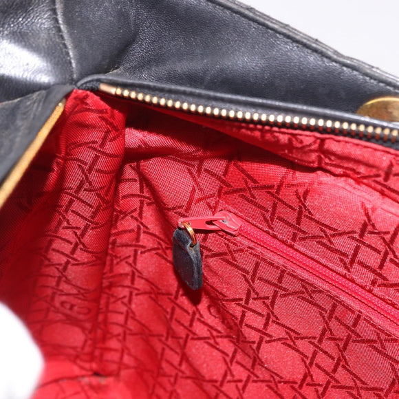 Christian Dior Canage Hand Bag Lamb Skin Black Gold Auth 190981