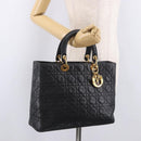 Christian Dior Canage Hand Bag Lamb Skin Black Gold Auth 190981-24