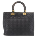 Christian Dior Canage Hand Bag Lamb Skin Black Gold Auth 190981-3