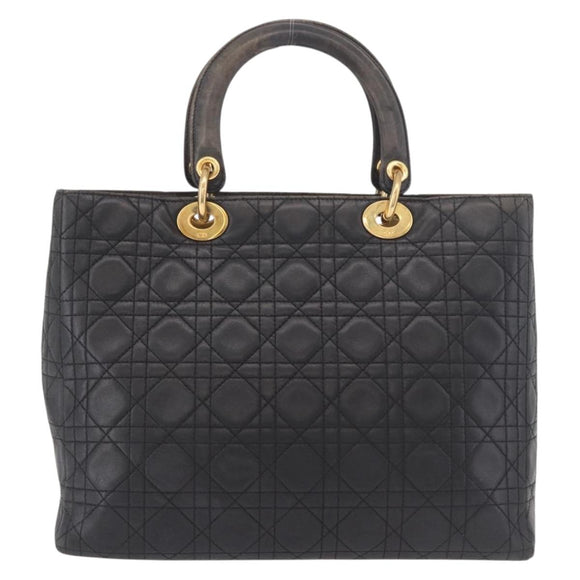 Christian Dior Canage Hand Bag Lamb Skin Black Gold Auth 190981