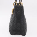 Christian Dior Canage Hand Bag Lamb Skin Black Gold Auth 190981-4