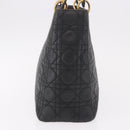 Christian Dior Canage Hand Bag Lamb Skin Black Gold Auth 190981-5