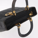 Christian Dior Canage Hand Bag Lamb Skin Black Gold Auth 190981-6