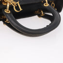 Christian Dior Canage Hand Bag Lamb Skin Black Gold Auth 190981-7