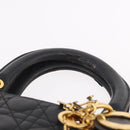 Christian Dior Canage Hand Bag Lamb Skin Black Gold Auth 190981-8