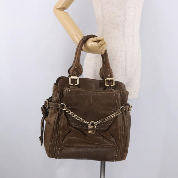 Chloe Paddington Hand Bag Leather Brown Gold Auth 190982