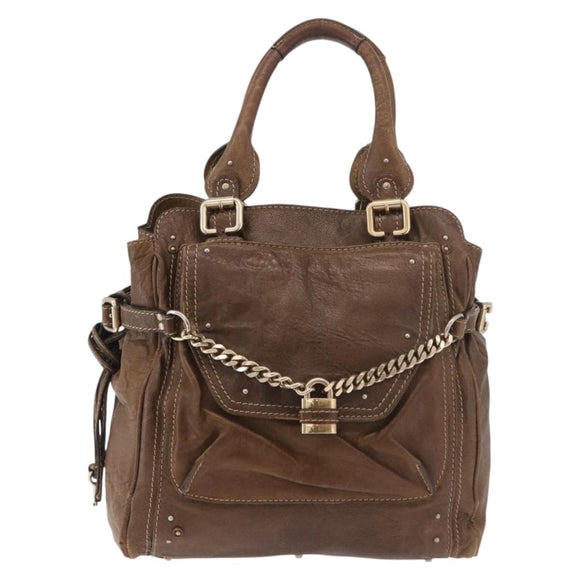 Chloe Paddington Hand Bag Leather Brown Gold Auth 190982