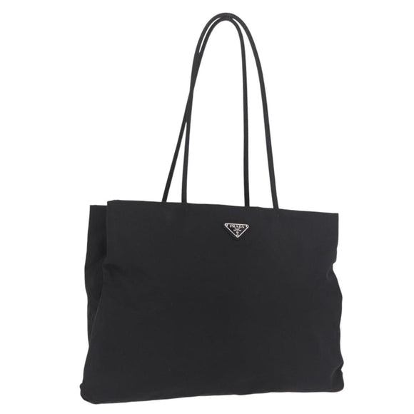 PRADA Tote Bag Nylon Black Silver Auth 190985A