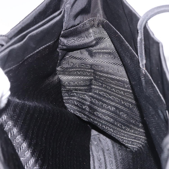PRADA Tote Bag Nylon Black Silver Auth 190985A