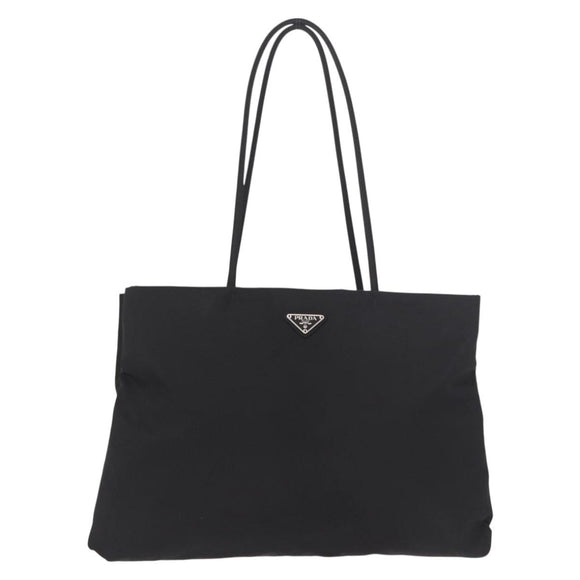 PRADA Tote Bag Nylon Black Silver Auth 190985A