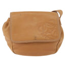 LOEWE Anagram Shoulder Bag Leather Beige Gold Auth 190988-13