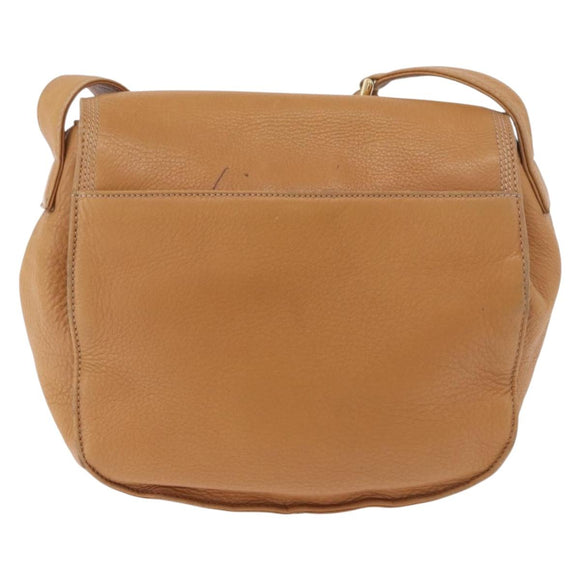 LOEWE Anagram Shoulder Bag Leather Beige Gold Auth 190988