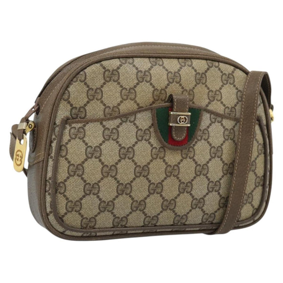 GUCCI GG Supreme Web Sherry Line Shoulder Bag PVC Beige Gold Auth 190994