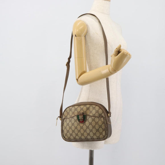 GUCCI GG Supreme Web Sherry Line Shoulder Bag PVC Beige Gold Auth 190994