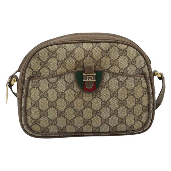 GUCCI GG Supreme Web Sherry Line Shoulder Bag PVC Beige Gold Auth 190994