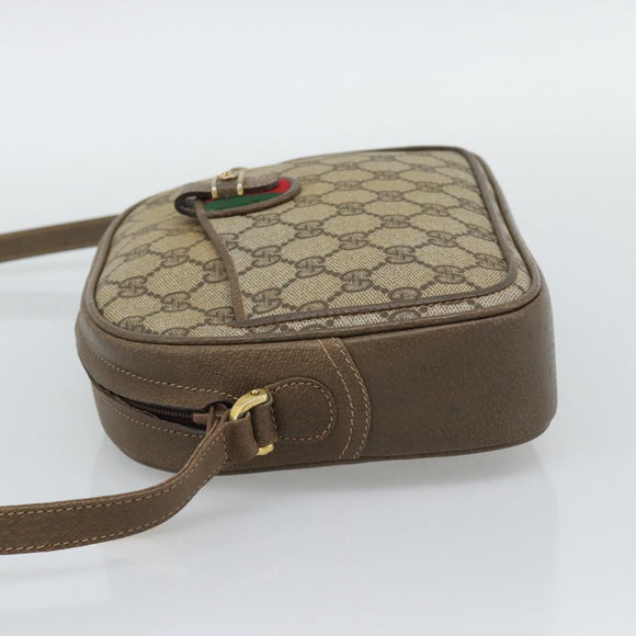 GUCCI GG Supreme Web Sherry Line Shoulder Bag PVC Beige Gold Auth 190994