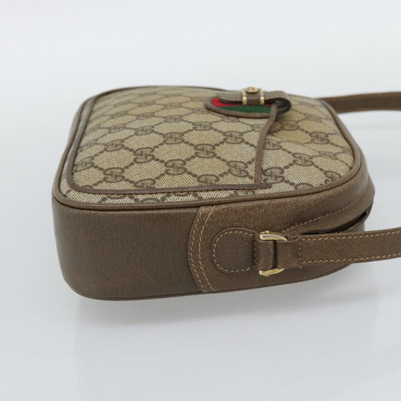 GUCCI GG Supreme Web Sherry Line Shoulder Bag PVC Beige Gold Auth 190994