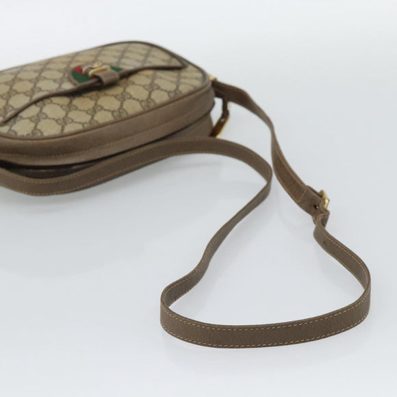 GUCCI GG Supreme Web Sherry Line Shoulder Bag PVC Beige Gold Auth 190994