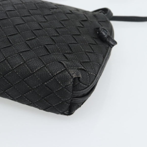 BOTTEGA VENETA INTRECCIATO Shoulder Bag Canvas Black Gold Auth 190995
