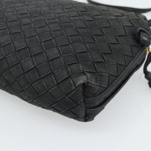 BOTTEGA VENETA INTRECCIATO Shoulder Bag Canvas Black Gold Auth 190995