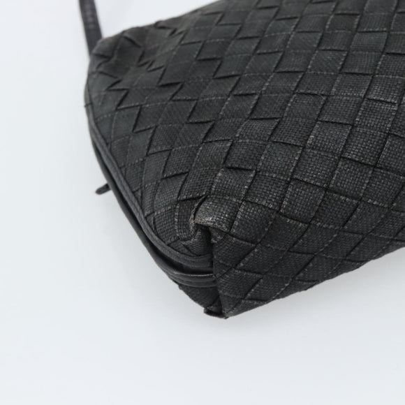 BOTTEGA VENETA INTRECCIATO Shoulder Bag Canvas Black Gold Auth 190995