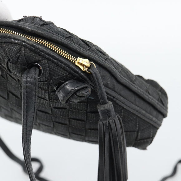 BOTTEGA VENETA INTRECCIATO Shoulder Bag Canvas Black Gold Auth 190995