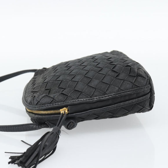 BOTTEGA VENETA INTRECCIATO Shoulder Bag Canvas Black Gold Auth 190995