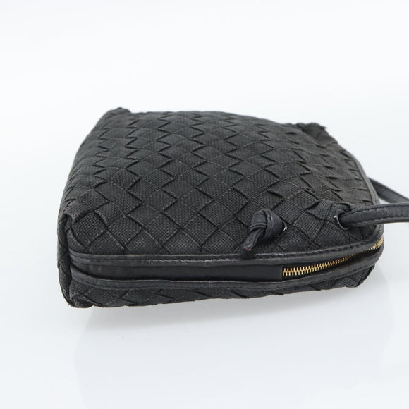 BOTTEGA VENETA INTRECCIATO Shoulder Bag Canvas Black Gold Auth 190995