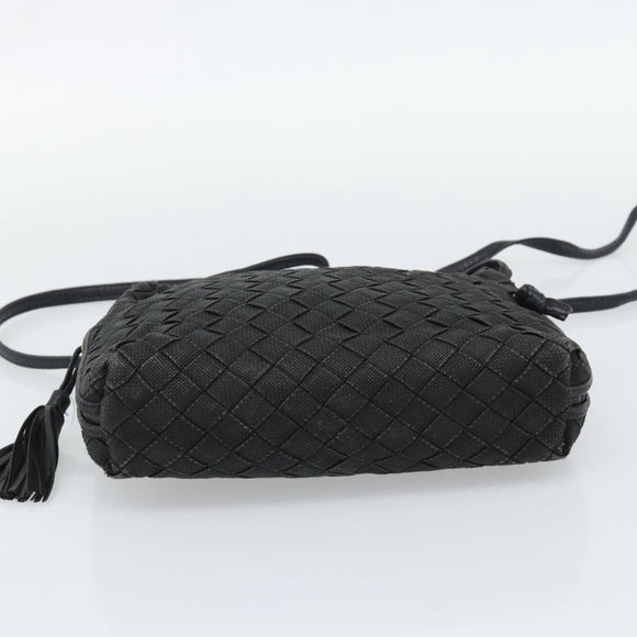 BOTTEGA VENETA INTRECCIATO Shoulder Bag Canvas Black Gold Auth 190995