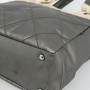 CHANEL Paris Biarritz PM Tote Bag Coated Canvas Silver CC Auth 191000-8