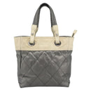 CHANEL Paris Biarritz PM Tote Bag Coated Canvas Silver CC Auth 191000-13