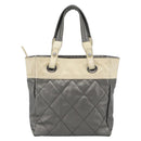 CHANEL Paris Biarritz PM Tote Bag Coated Canvas Silver CC Auth 191000-3