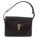 GUCCI Shoulder Bag Leather Dark Brown Gold Auth 191010-2