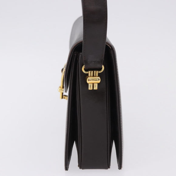GUCCI Shoulder Bag Leather Dark Brown Gold Auth 191010