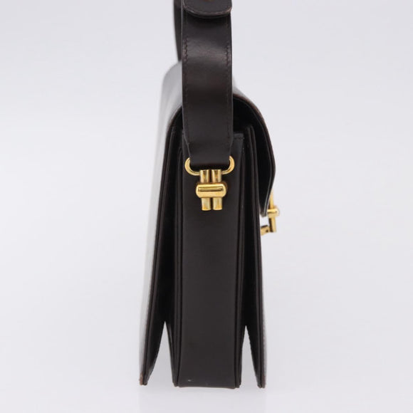 GUCCI Shoulder Bag Leather Dark Brown Gold Auth 191010