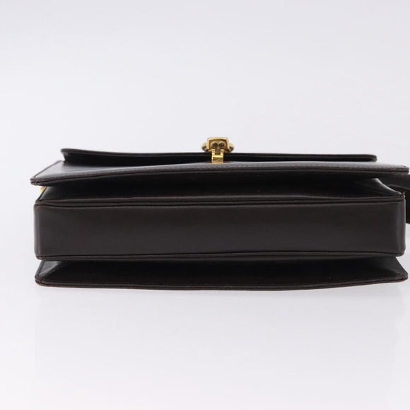 GUCCI Shoulder Bag Leather Dark Brown Gold Auth 191010