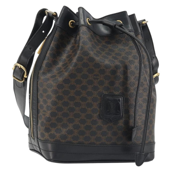 CELINE Macadam Canvas Shoulder Bag PVC Leather Black Gold Auth 191013A