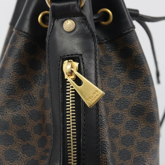 CELINE Macadam Canvas Shoulder Bag PVC Leather Black Gold Auth 191013A