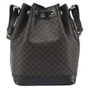 CELINE Macadam Canvas Shoulder Bag PVC Leather Black Gold Auth 191013A-3