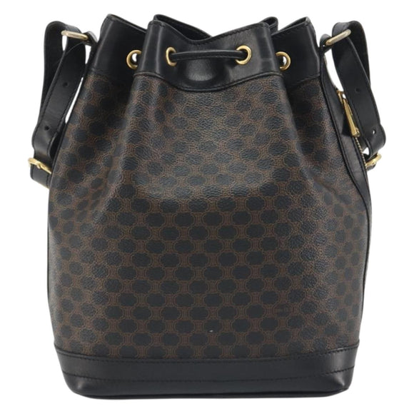 CELINE Macadam Canvas Shoulder Bag PVC Leather Black Gold Auth 191013A