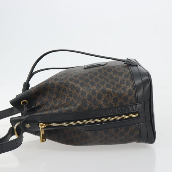 CELINE Macadam Canvas Shoulder Bag PVC Leather Black Gold Auth 191013A