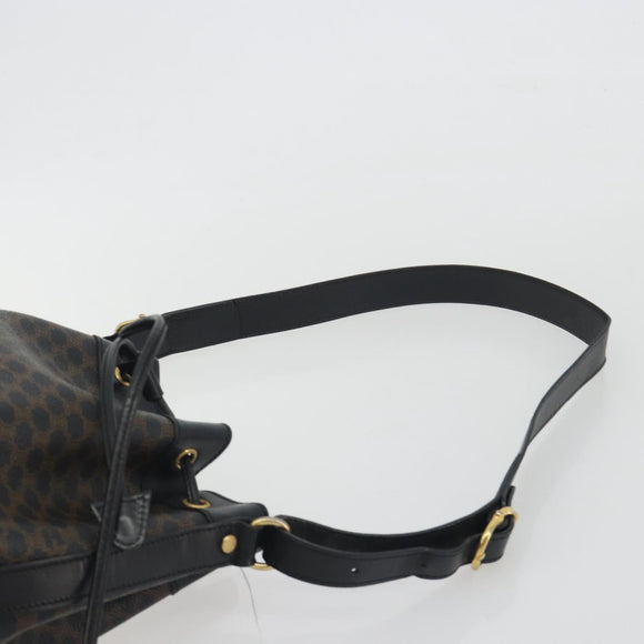 CELINE Macadam Canvas Shoulder Bag PVC Leather Black Gold Auth 191013A