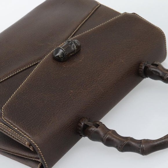 GUCCI Bamboo Hand Bag Leather Brown Auth 191015