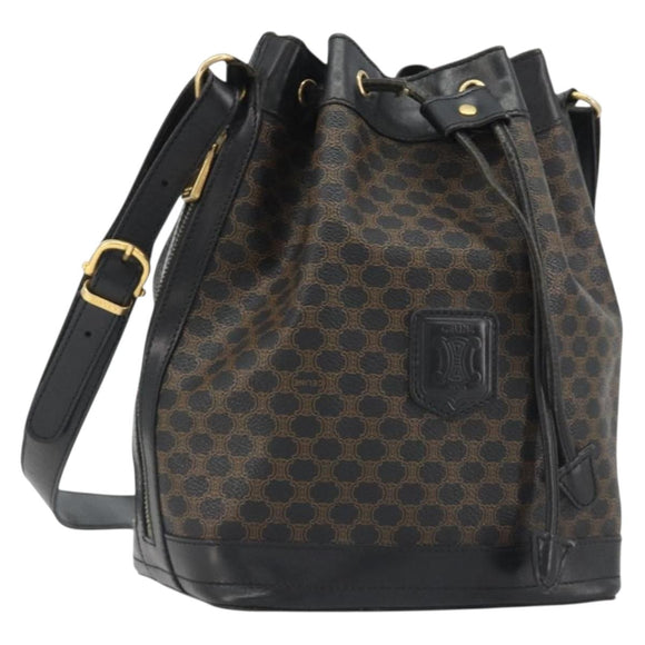 CELINE Macadam Shoulder Bag PVC Leather Black Gold Auth 191016