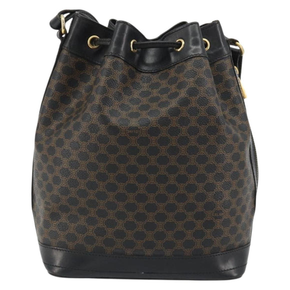 CELINE Macadam Shoulder Bag PVC Leather Black Gold Auth 191016