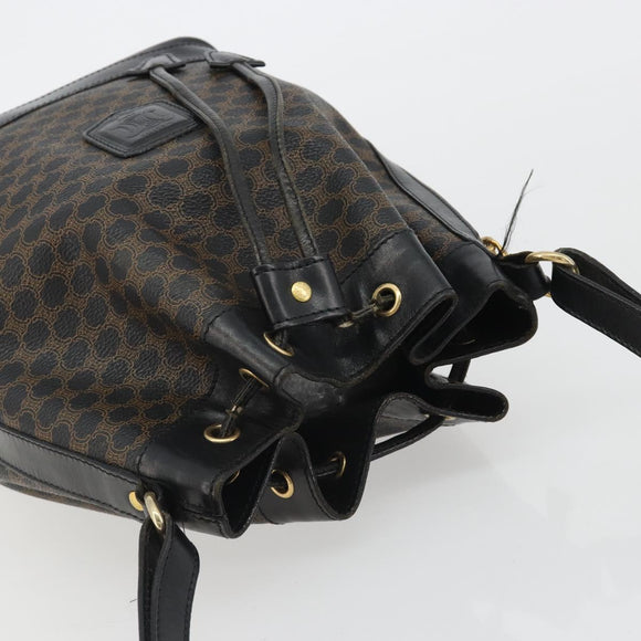 CELINE Macadam Shoulder Bag PVC Leather Black Gold Auth 191016
