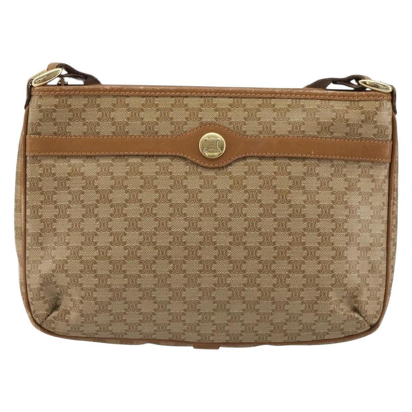 CELINE Macadam Shoulder Bag PVC Leather Beige Gold Auth 191017A