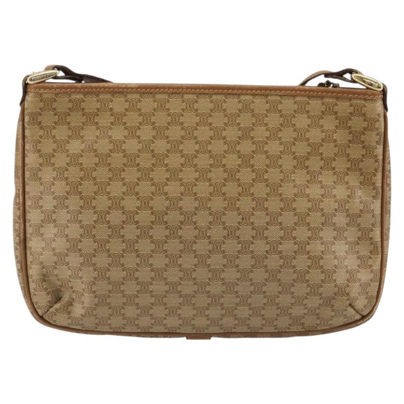 CELINE Macadam Shoulder Bag PVC Leather Beige Gold Auth 191017A