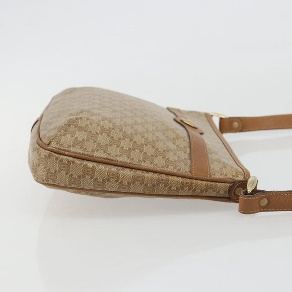 CELINE Macadam Shoulder Bag PVC Leather Beige Gold Auth 191017A